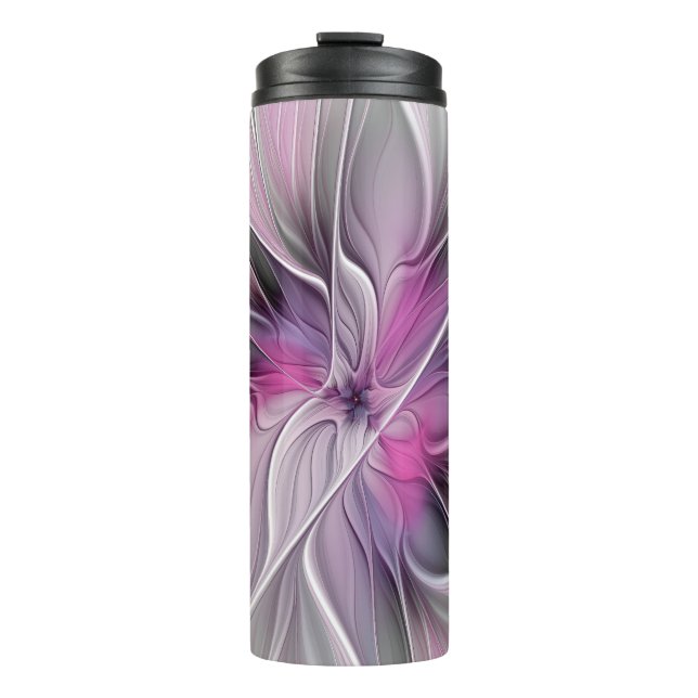 Blumenmuster Fraktal Moderne Abstrakte Blume Rosa  Thermosbecher (Vorderseite)