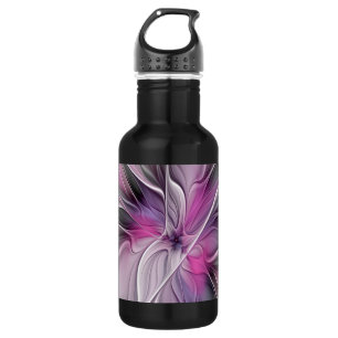 Blumenmuster Fraktal Moderne Abstrakte Blume Rosa Trinkflasche