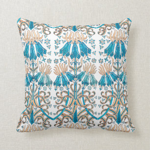 Blumenmuster Französischer Art Nouveau Blau Weiß Kissen