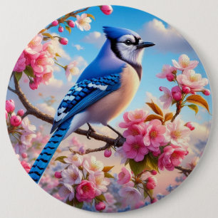 Blumenmuster/Frühling Blau Jay Art Button