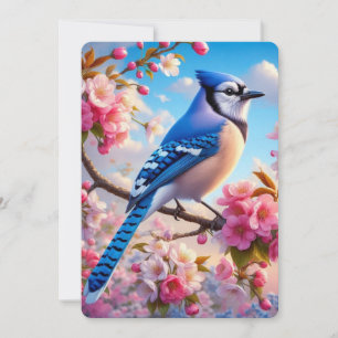 Blumenmuster/Frühling Blau Jay Art Feiertagskarte