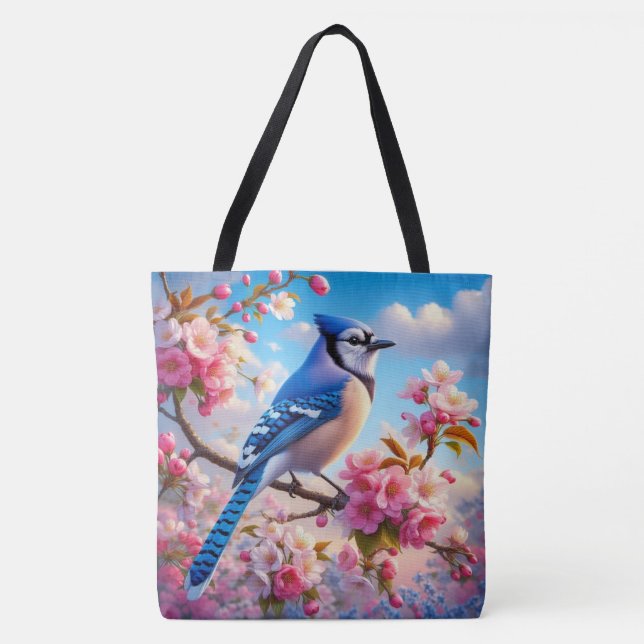 Blumenmuster/Frühling Blau Jay Art Tasche (Vorderseite)
