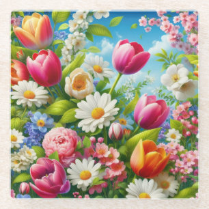 Blumenmuster/Frühlingsbilder Glasuntersetzer