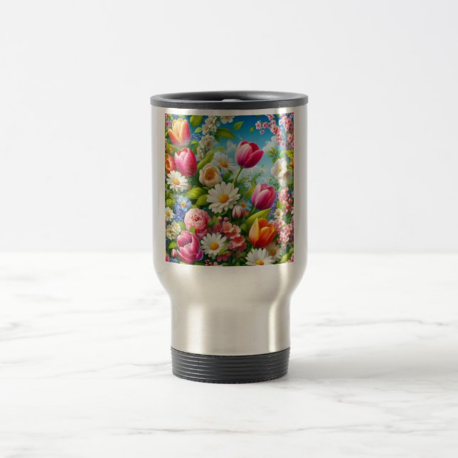 Blumenmuster/Frühlingsbilder Reisebecher (Mittel)