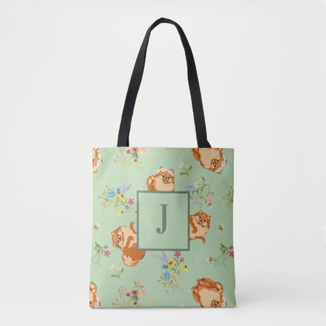 Blumenmuster für Monogram-Spitz Grün Tasche (Vorderseite)