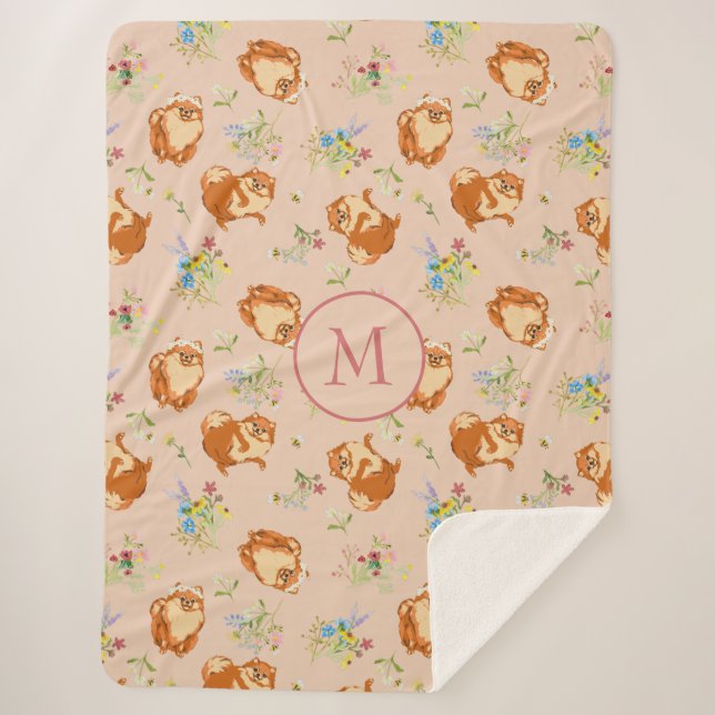 Blumenmuster für Monogramm, Blumenmuster Rosa Sherpadecke (Vorderseite)