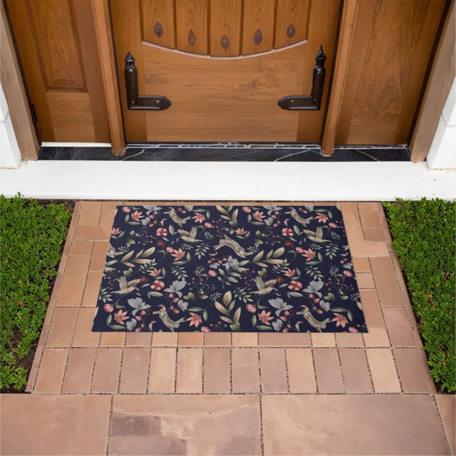 Blumenmuster für Navy-Woodland-Tiere Blätter Fußmatte (Außenbereich)