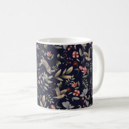 Blumenmuster für Navy-Woodland-Tiere Blätter Kaffeetasse