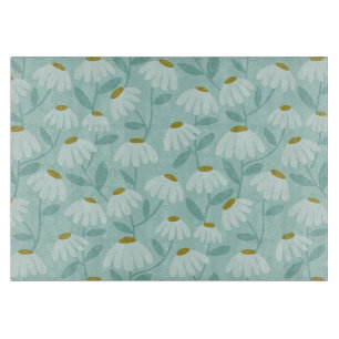 Blumenmuster Gänseblümchen Teal Blau & Olivgrün Schneidebrett