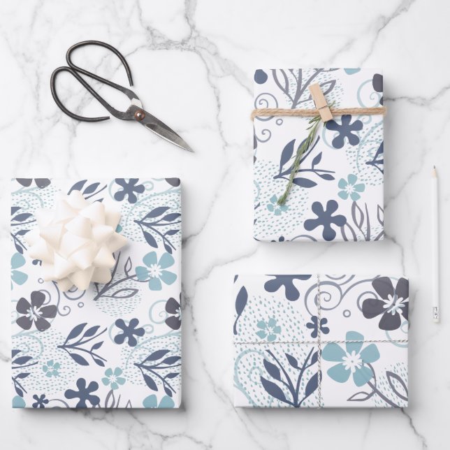 Blumenmuster Geschenkpapier Set (Vorderseite)