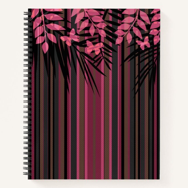 Blumenmuster, gestreift, Retro Notizbuch (Vorderseite)