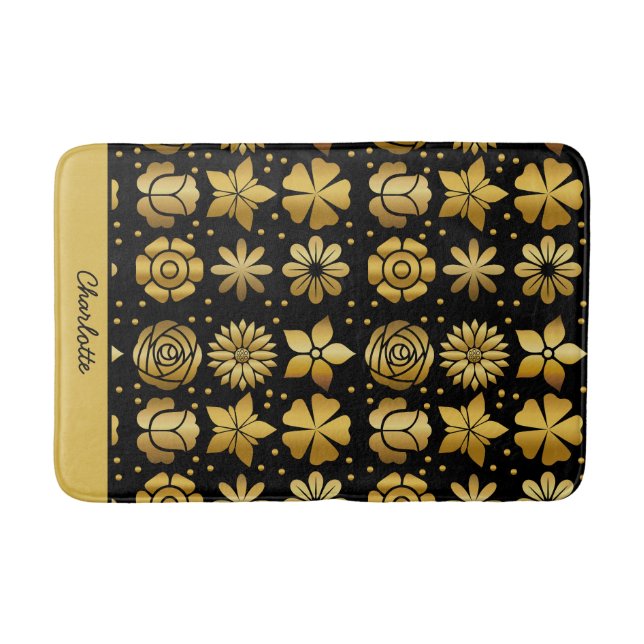 Blumenmuster Golddoodle-Rose personalisierter Name Badematte (Vorderseite)