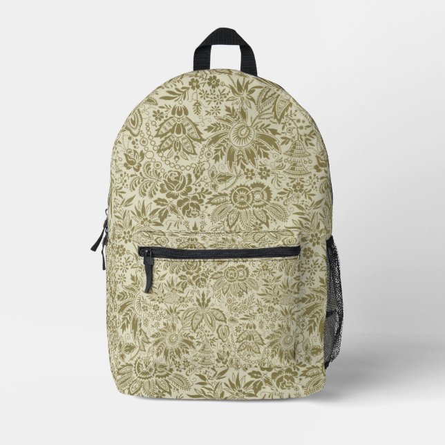 Blumenmuster Green Sage Antike Damaskus Bedruckter Rucksack (Vorderseite)