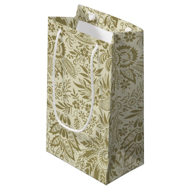 Blumenmuster Green Sage Antike Damaskus Kleine Geschenktüte (Vorderseite Schrägansicht)