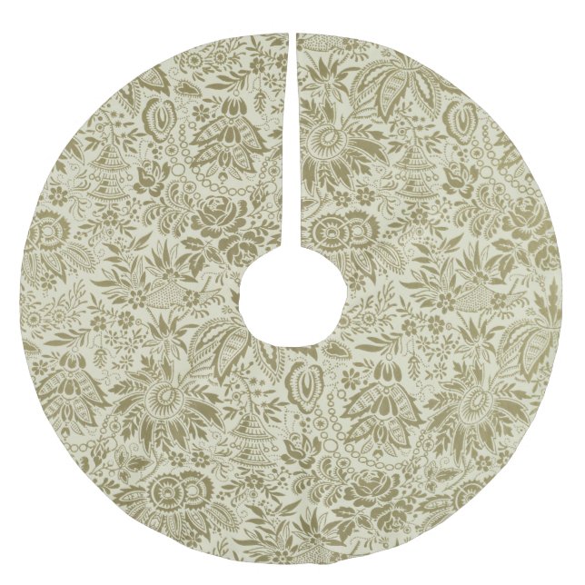 Blumenmuster Green Sage Antike Damaskus Polyester Weihnachtsbaumdecke (Vorderseite)