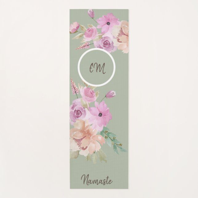Blumenmuster, grün, blau, grün yogamatte (Vorderseite)