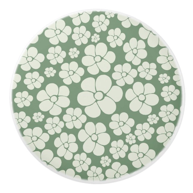 Blumenmuster - Grün Keramikknauf (Vorderseite)