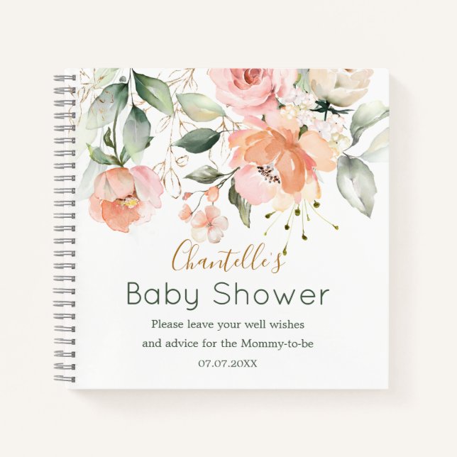 Blumenmuster, grüne Blätter Kinderdusche SpiralNot Notizbuch (Vorderseite)
