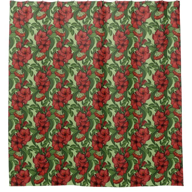 Blumenmuster Grüne Blume im Vollblut Duschvorhang (Vorderseite)