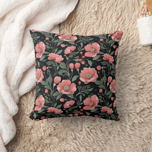 Blumenmuster Grüne Eiche Blätter und rosa Blume Kissen (Decke)