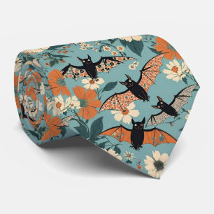 Blumenmuster Halloween Bats & Blume Krawatte