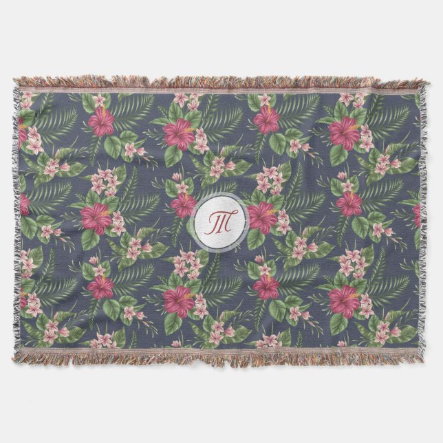 Blumenmuster Hibisken Monogramm T Blanken Decke (Vorderseite)