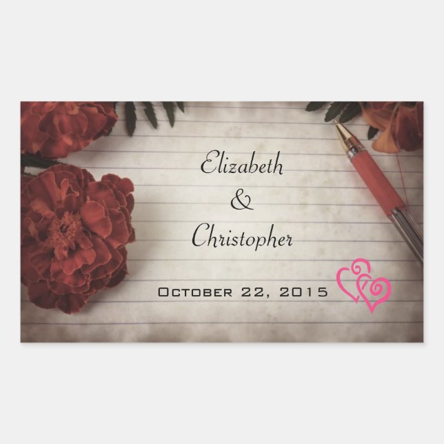 Blumenmuster-Hochzeitpapier für Herbst Rechteckiger Aufkleber (Vorderseite)