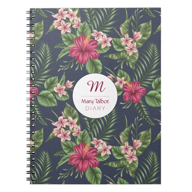 Blumenmuster Ibiscus personalisiert S Notebook Notizblock (Vorderseite)