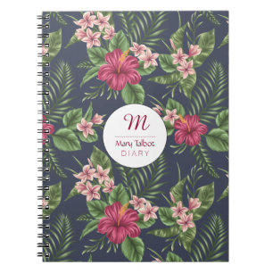 Blumenmuster Ibiscus personalisiertes S Notizbuch Notizblock