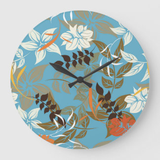 Blumenmuster-Illustration: Nahtlose Vintage Rückse Große Wanduhr