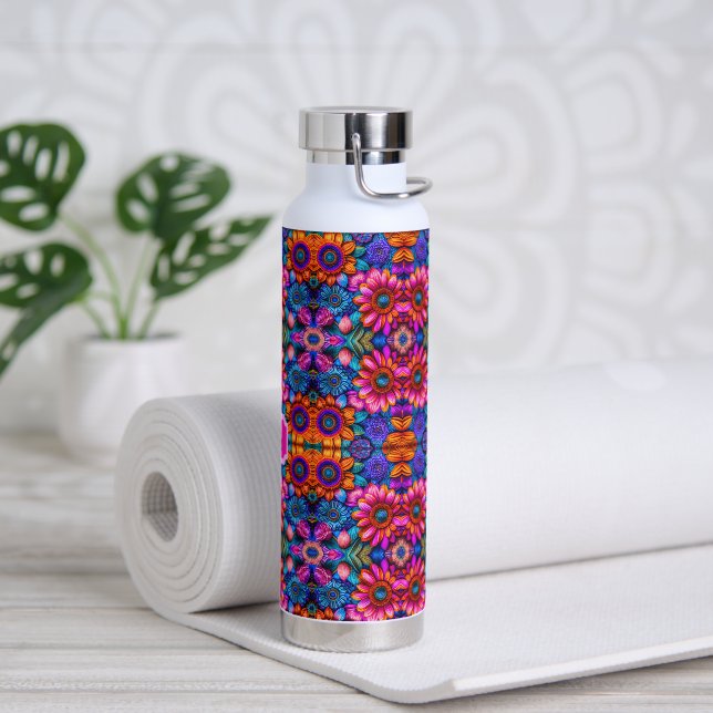 Blumenmuster im bohischen Stil, kundenspezifisch Trinkflasche (Yoga)