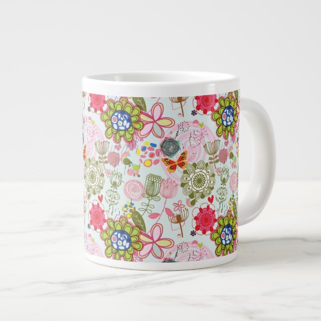 Blumenmuster im Retro-Stil 2 Jumbo-Tasse (Vorderseite Rechts)