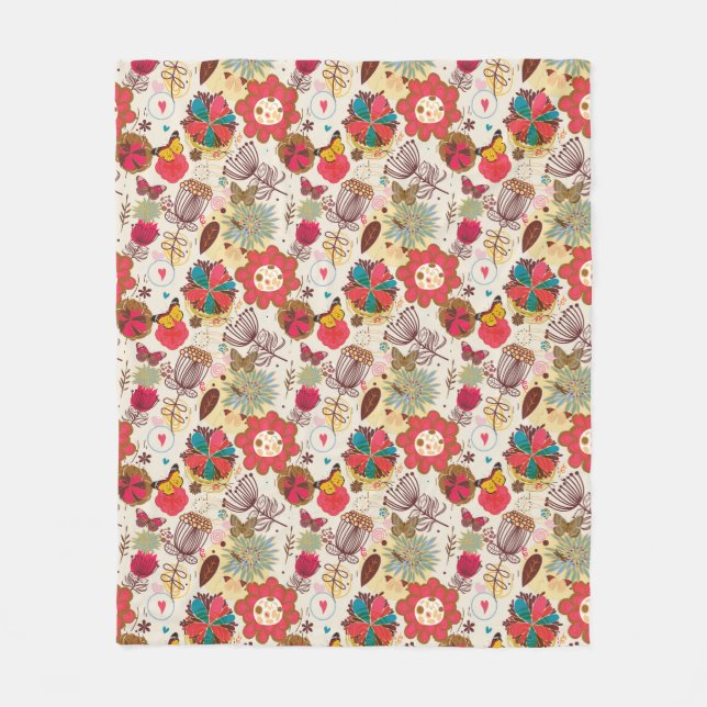 Blumenmuster im Retro-Stil 4 Fleecedecke (Vorderseite)