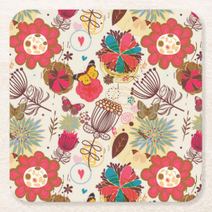 Blumenmuster im Retro-Stil 4 Rechteckiger Pappuntersetzer