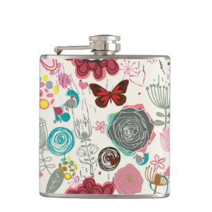Blumenmuster im Retro-Stil 5 Flachmann