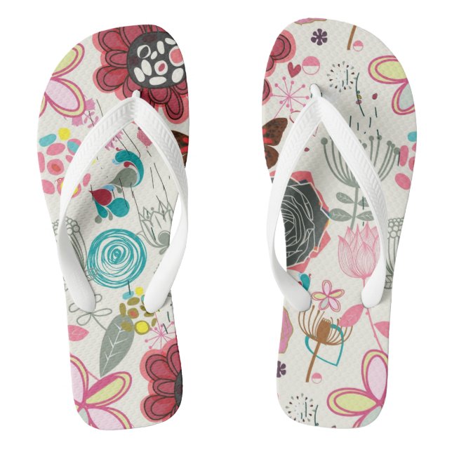 Blumenmuster im Retro-Stil 5 Flip Flops (Fußbett)