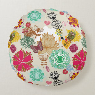 Blumenmuster im Retro-Stil Rundes Kissen