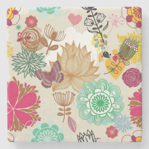Blumenmuster im Retro-Stil Steinuntersetzer