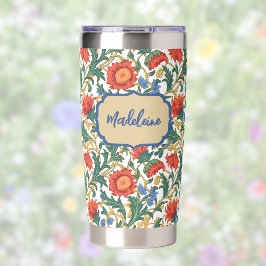 Blumenmuster im Stil von William Morris Blau Rot G Thermobecher