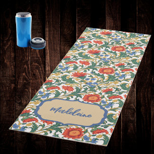 Blumenmuster im Stil von William Morris Blau Rot G Yogamatte