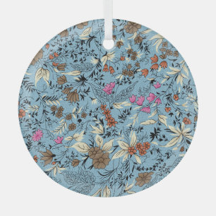 Blumenmuster im Vintage-Stil, blaue Hintergrundfar Ornament Aus Glas