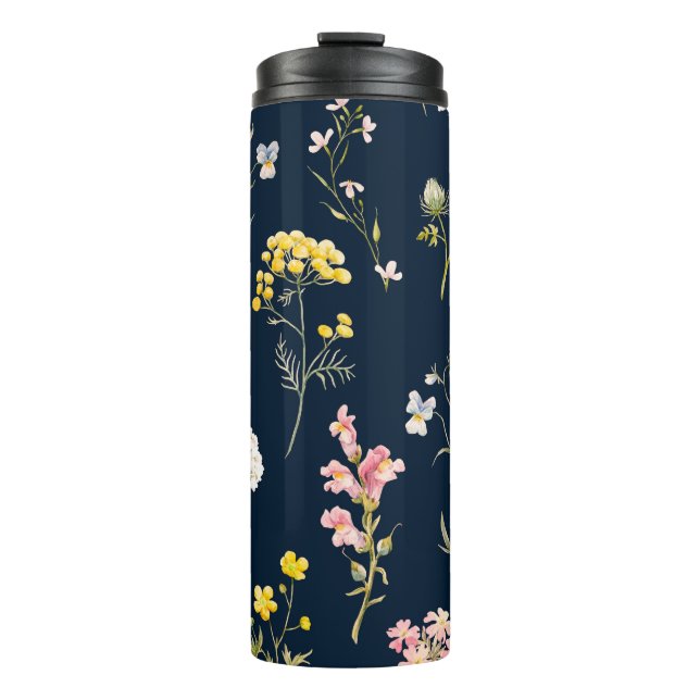 Blumenmuster in Aquarellfarbe, zarte Blume Thermosbecher (Vorderseite)