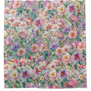 Blumenmuster in Aquarellfarben, Blumenhintergrund Duschvorhang