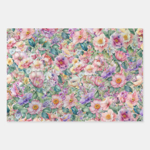 Blumenmuster in Aquarellfarben, Blumenhintergrund Geschenkpapier Set