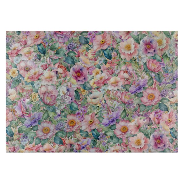 Blumenmuster in Aquarellfarben, Blumenhintergrund Schneidebrett (Vorderseite)