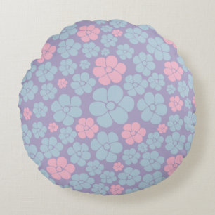 Blumenmuster in Blau, Lila und Rosa Rundes Kissen