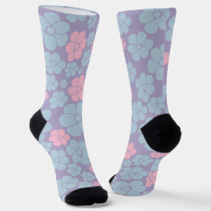Blumenmuster in Blau, Lila und Rosa Socken