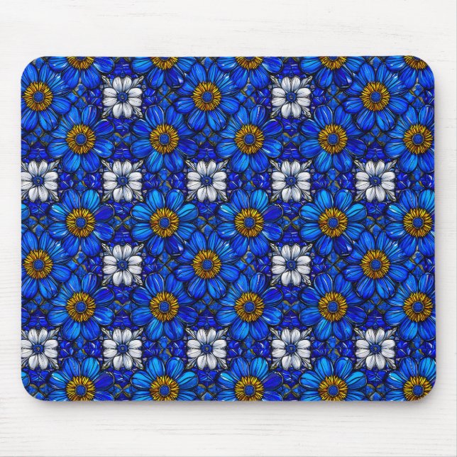 Blumenmuster in Blau Mousepad (Vorne)
