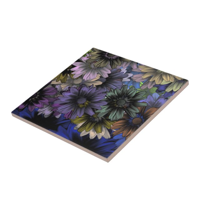 Blumenmuster in Blau und Orange Fliese (Seite)