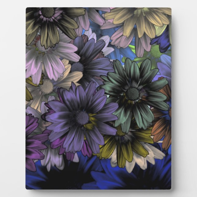 Blumenmuster in Blau und Orange Fotoplatte (Vorderseite)
